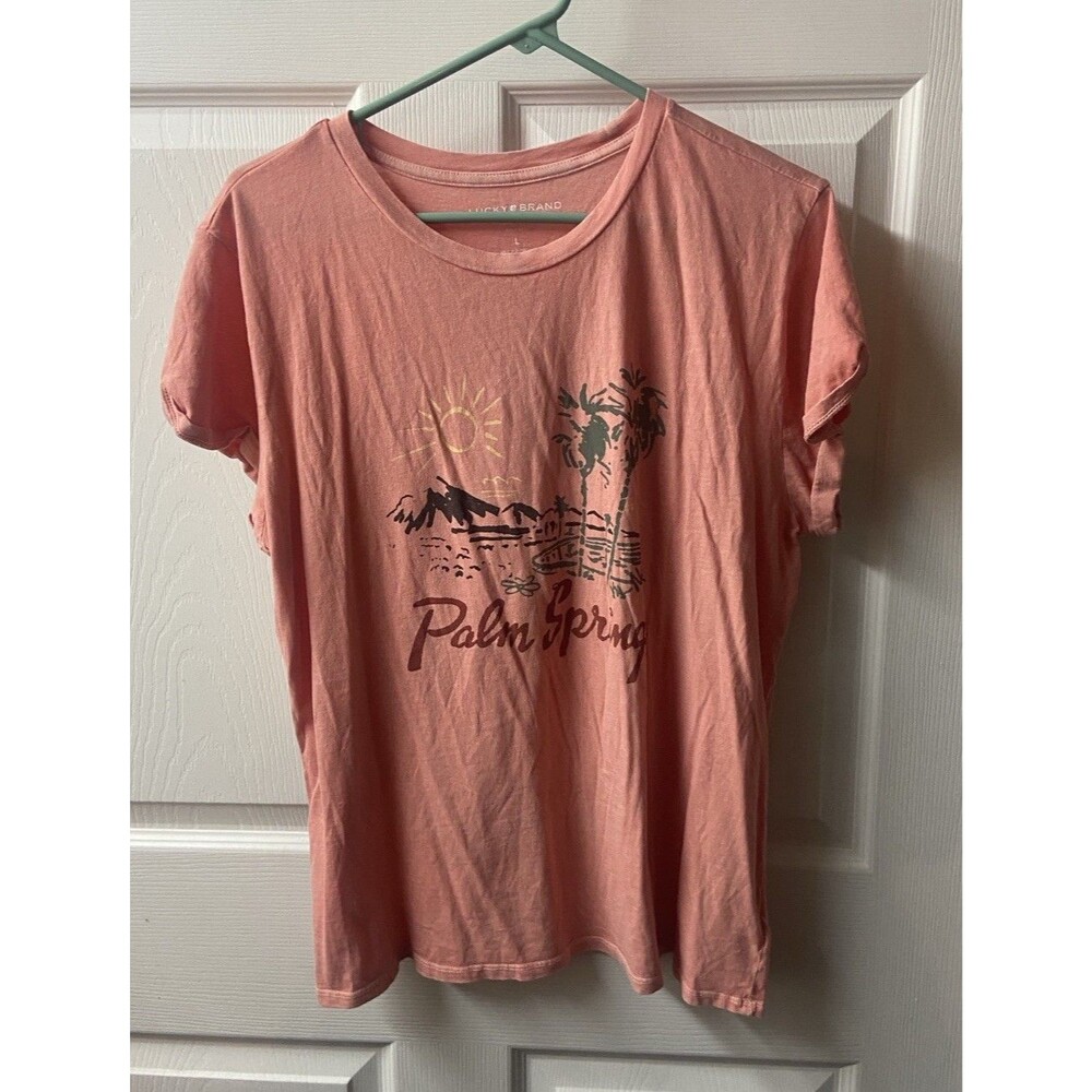 Lucky Brand Cuffed T-shirt Peachy Orange Graphic Palm Springs Large